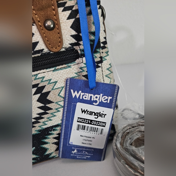 Wrangler Ladies Southwestern Small Canvas Brown Crossbody Tote Bag - Picture 9 of 11